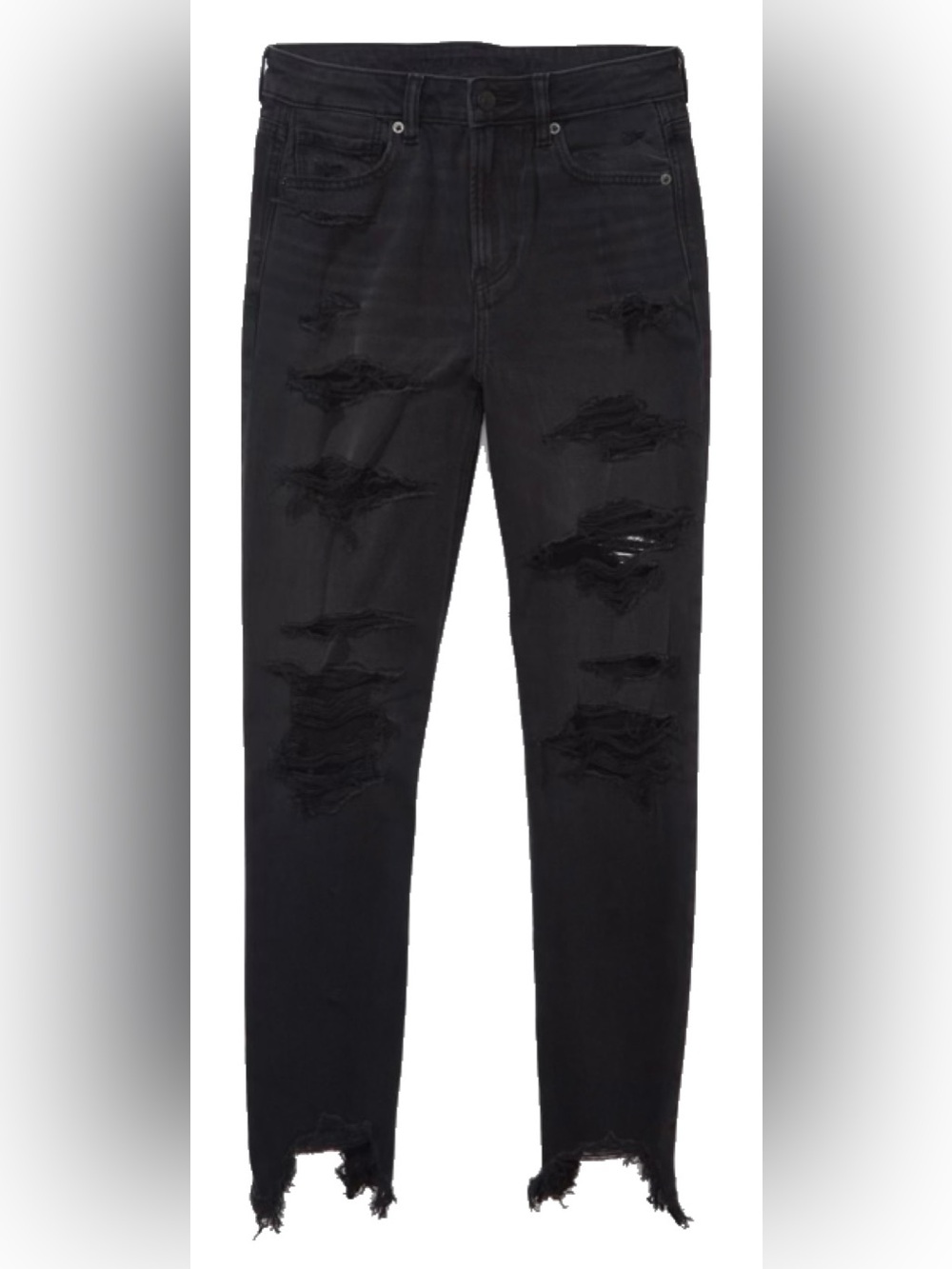 American Eagle Black Strigid Ripped Mom Jeans